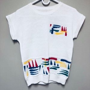 SALE 🎉 White Knit Top with Abstract Designs